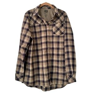 Helly Hansen Plaid Button Down Shirt Womens XL Brown Tan